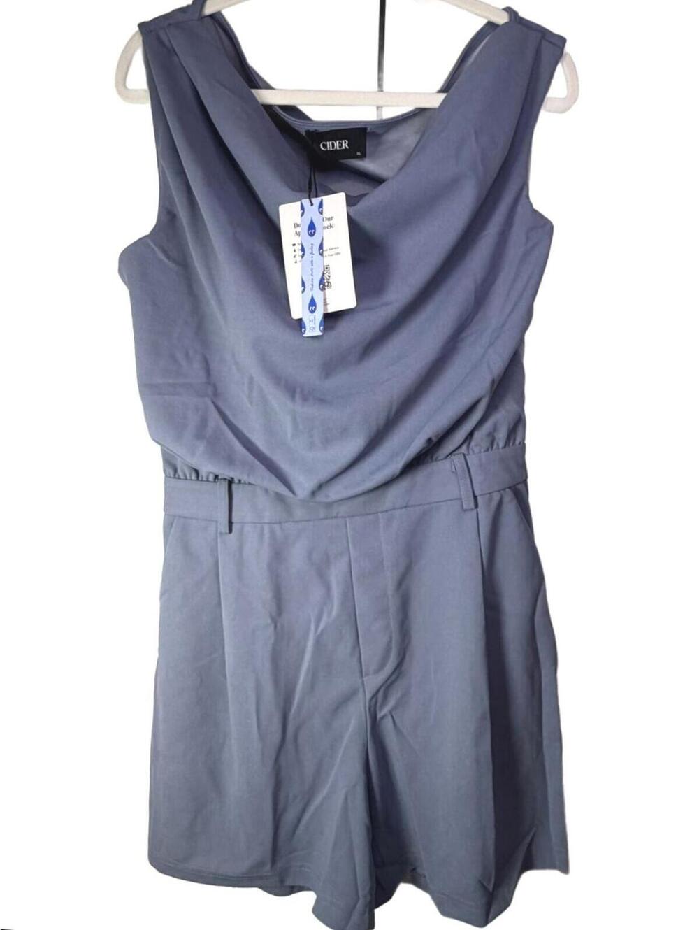 Cider Slate Blue Cowl Neck Romper Sleeveless XL NWT